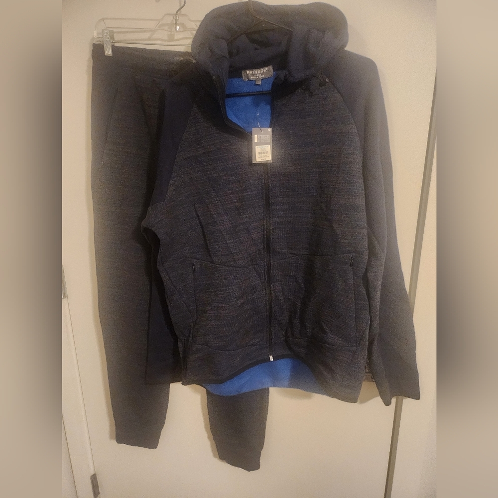 NWT Primark Navy Blue Hooded Tracksuit Set Mens Size L